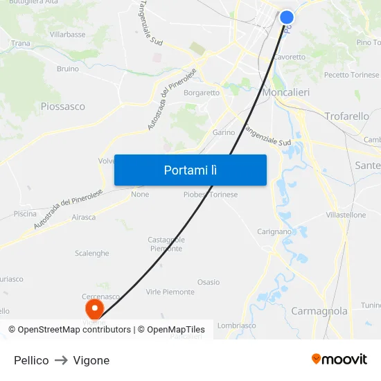 Pellico to Vigone map