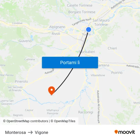 Monterosa to Vigone map