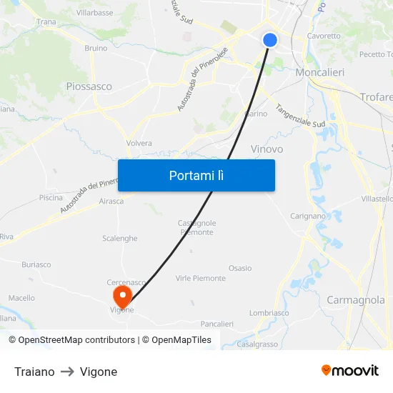 Traiano to Vigone map