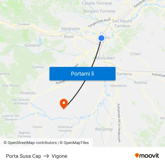 Porta Susa Cap to Vigone map