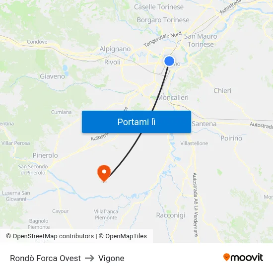 Rondò Forca Ovest to Vigone map