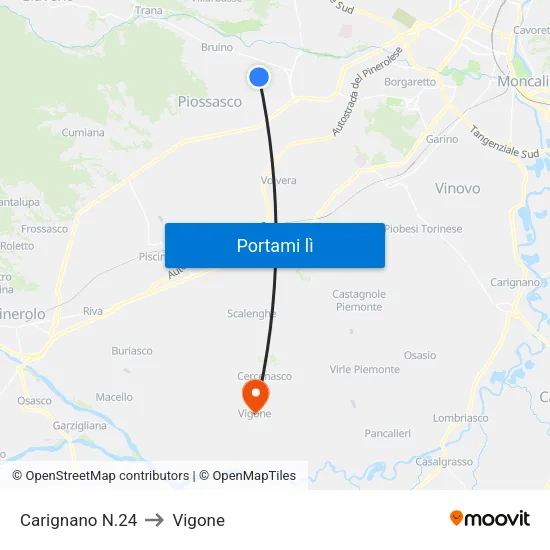 Carignano N.24 to Vigone map