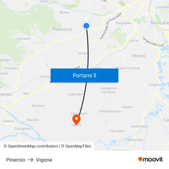 Pinerolo to Vigone map