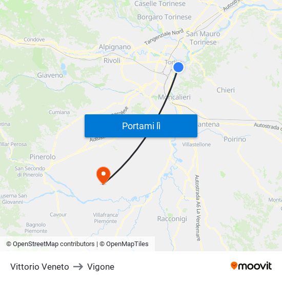 Vittorio Veneto to Vigone map