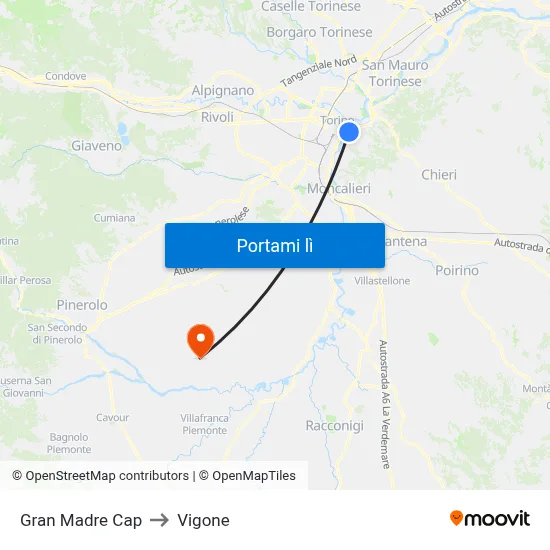 Gran Madre Cap to Vigone map