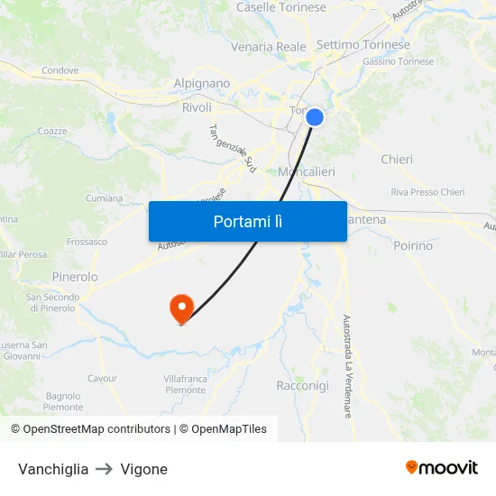 Vanchiglia to Vigone map
