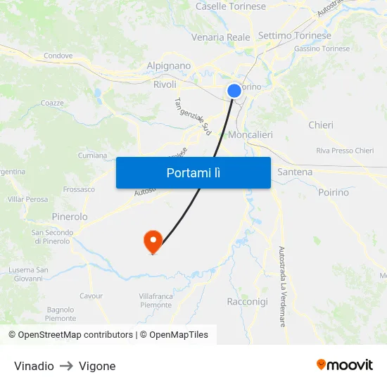 Vinadio to Vigone map