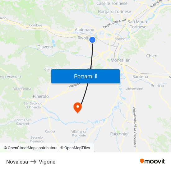 Novalesa to Vigone map
