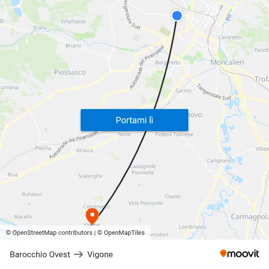 Barocchio Ovest to Vigone map