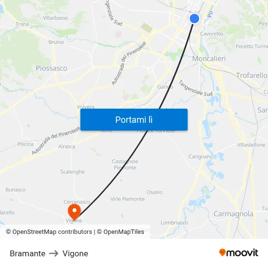 Bramante to Vigone map