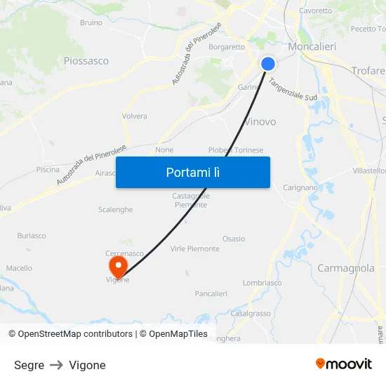 Segre to Vigone map