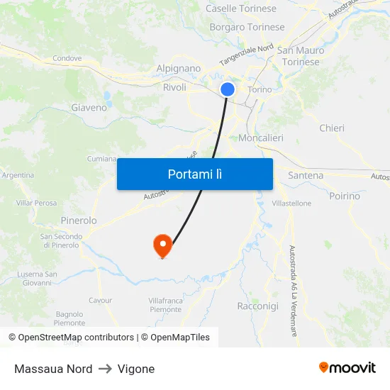 Massaua Nord to Vigone map