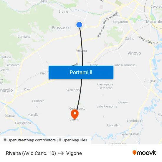Rivalta (Avio Canc. 10) to Vigone map