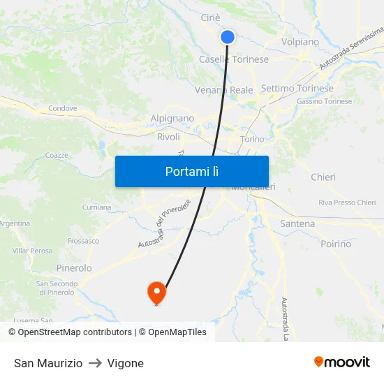 San Maurizio to Vigone map