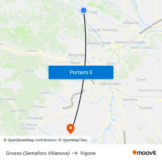 Grosso (Semaforo Villanova) to Vigone map