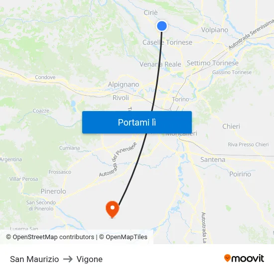 San Maurizio to Vigone map