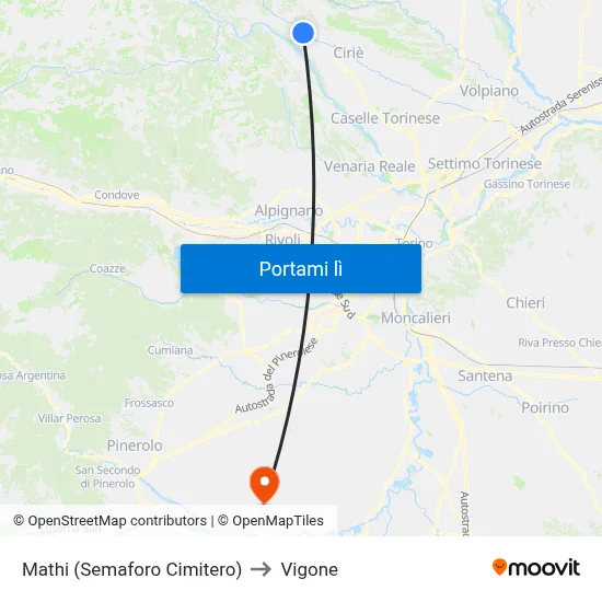 Mathi (Semaforo Cimitero) to Vigone map