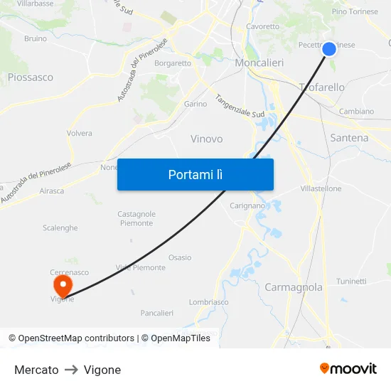 Mercato to Vigone map
