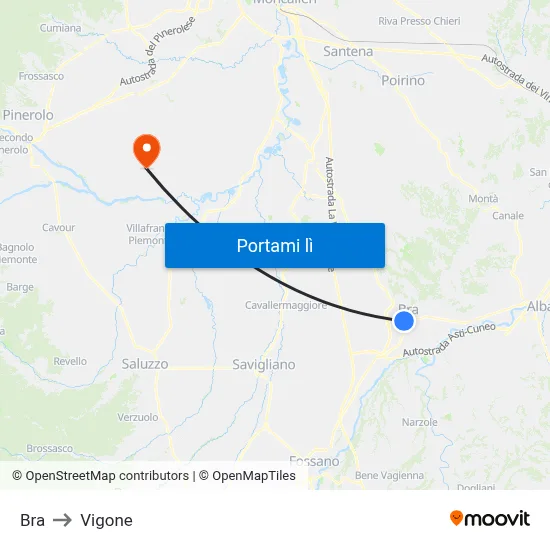 Bra to Vigone map