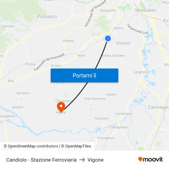 Candiolo - Stazione Ferroviaria to Vigone map