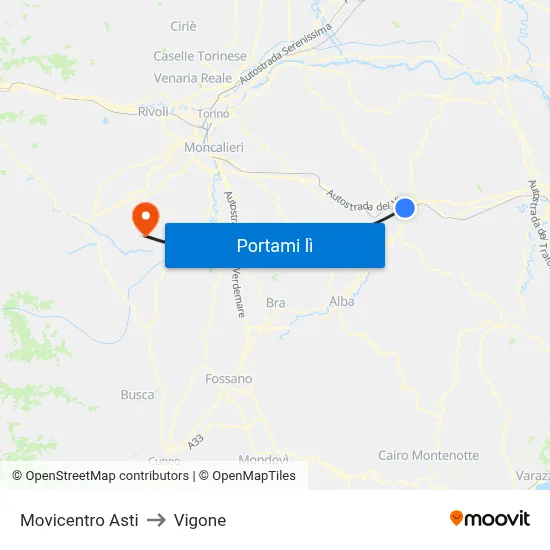 Movicentro Asti to Vigone map