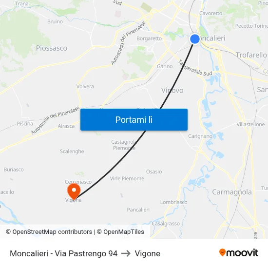 Moncalieri - Via Pastrengo  94 to Vigone map