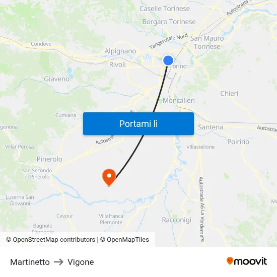 Martinetto to Vigone map