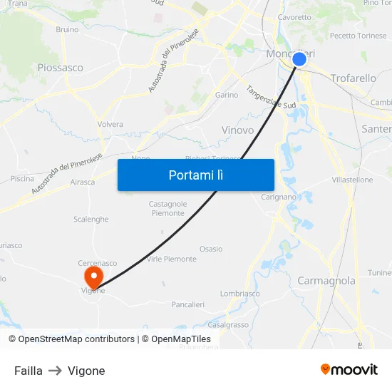 Failla to Vigone map