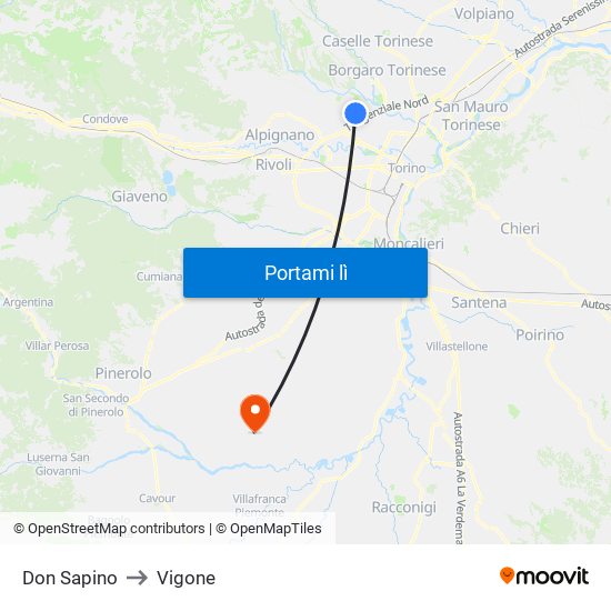 Don Sapino to Vigone map