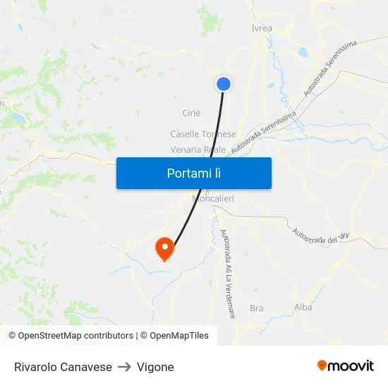 Rivarolo Canavese to Vigone map