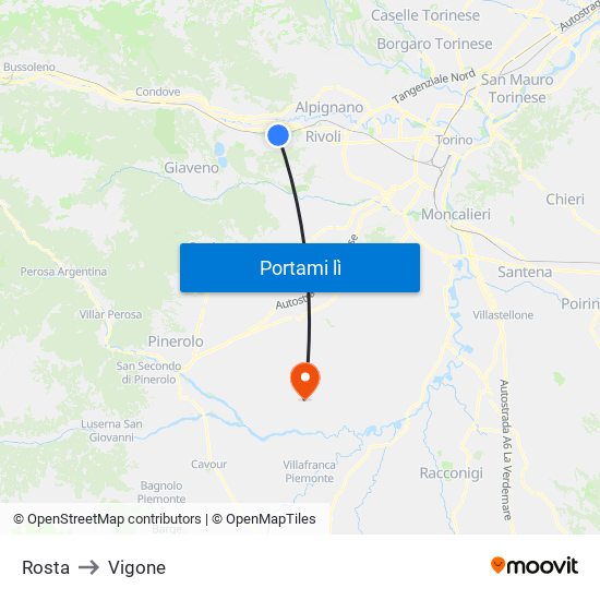 Rosta to Vigone map