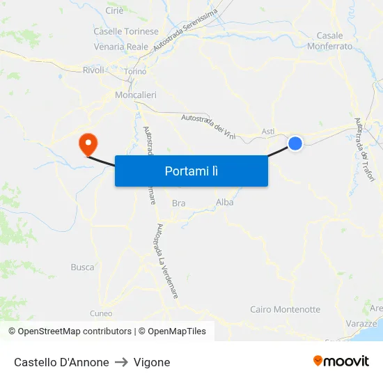 Castello D'Annone to Vigone map