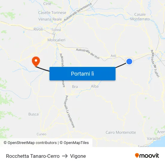 Rocchetta Tanaro-Cerro to Vigone map