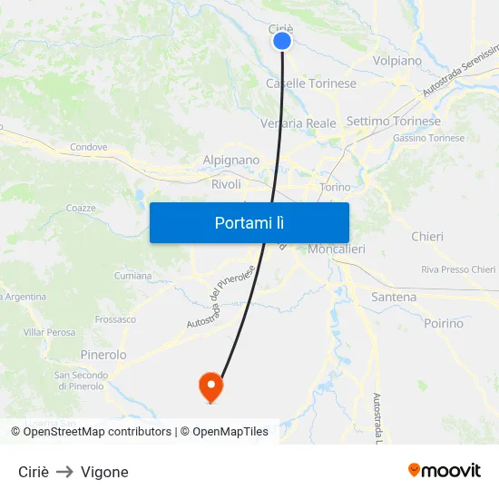 Ciriè to Vigone map