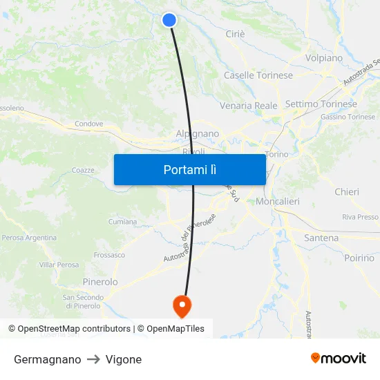 Germagnano to Vigone map