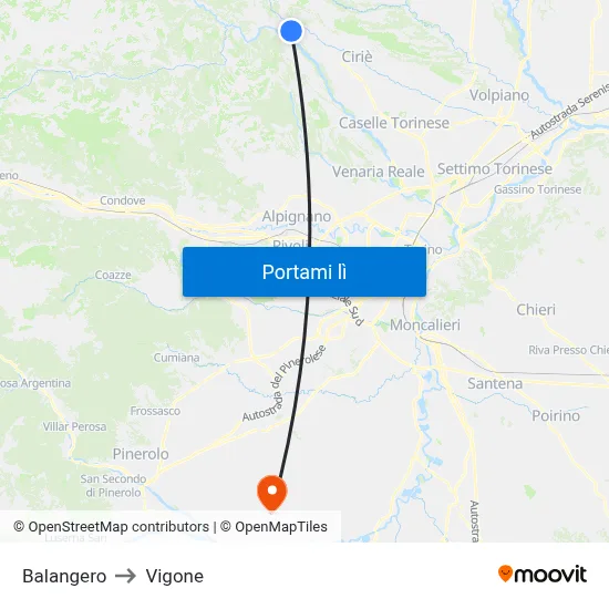 Balangero to Vigone map