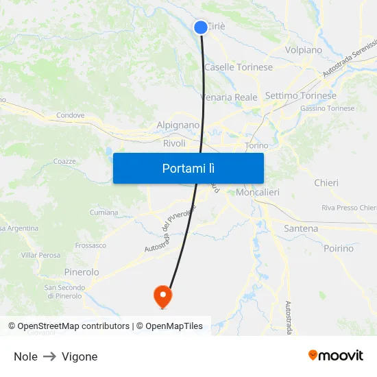 Nole to Vigone map