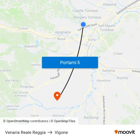 Venaria Reale Reggia to Vigone map