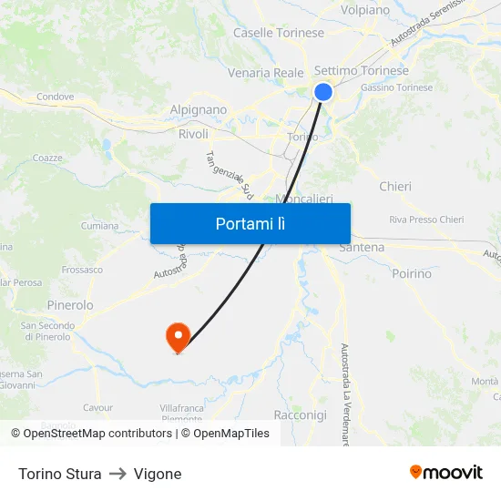 Torino Stura to Vigone map