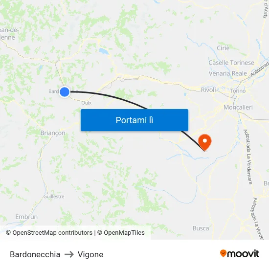 Bardonecchia to Vigone map