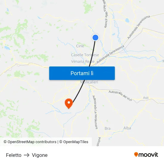 Feletto to Vigone map