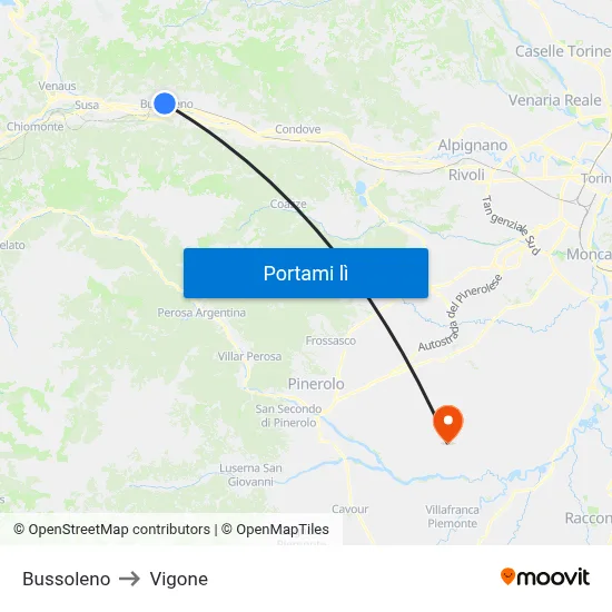 Bussoleno to Vigone map