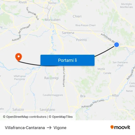 Villafranca-Cantarana to Vigone map