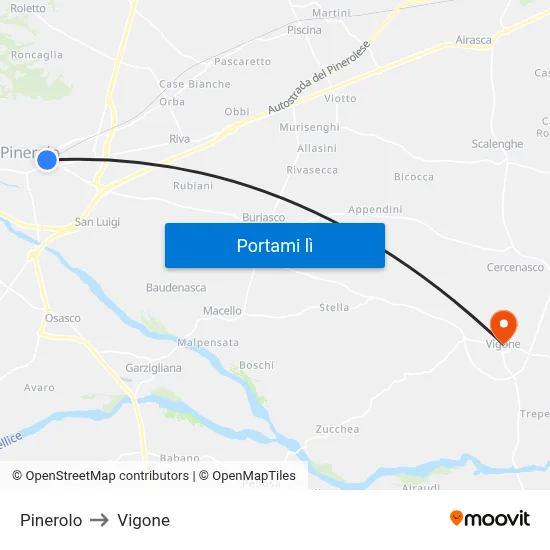 Pinerolo to Vigone map