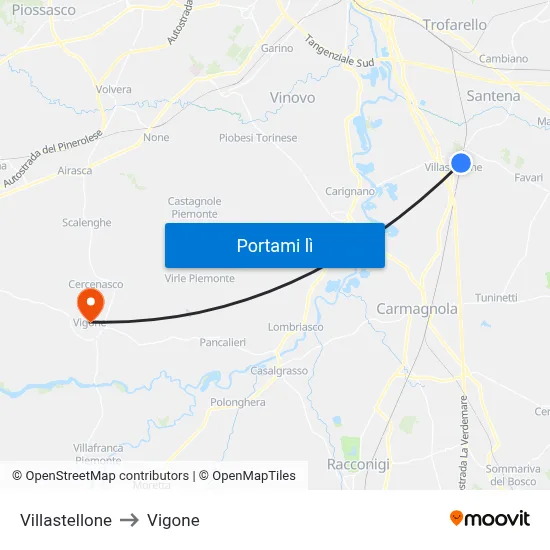 Villastellone to Vigone map