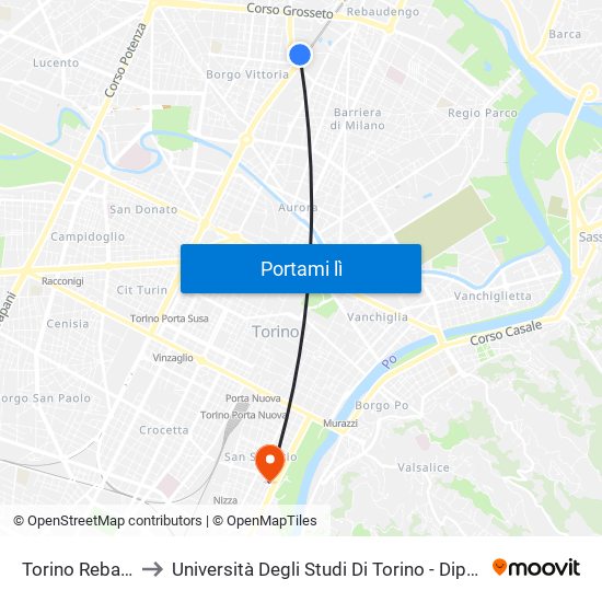 Torino Rebaudengo to Università Degli Studi Di Torino - Dipartimento Di Fisica map