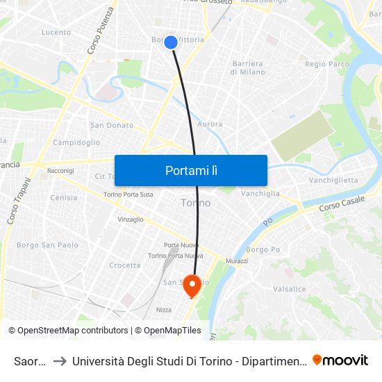 Saorgio to Università Degli Studi Di Torino - Dipartimento Di Fisica map