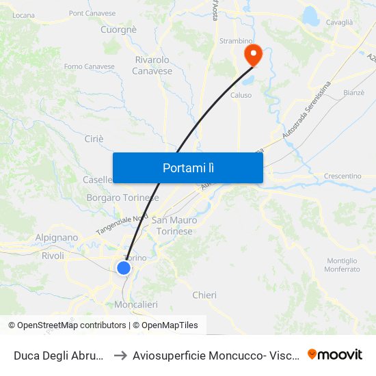 Duca Degli Abruzzi to Aviosuperficie Moncucco- Vische map