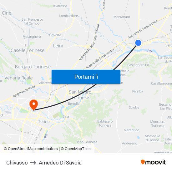 Chivasso to Amedeo Di Savoia map