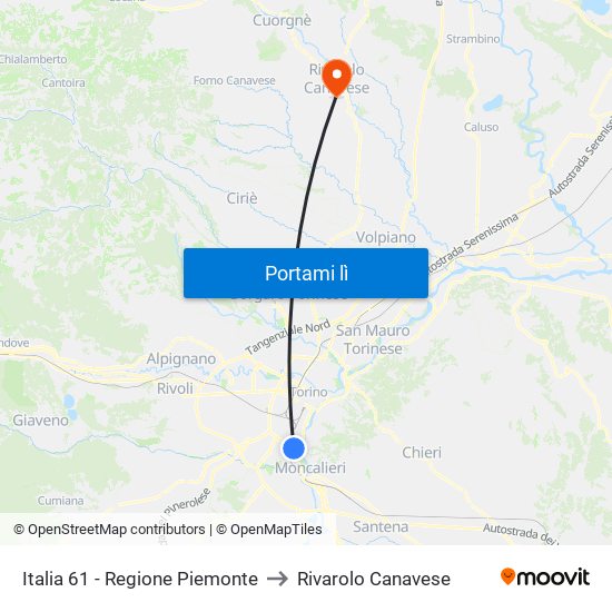 Italia 61 - Regione Piemonte to Rivarolo Canavese map